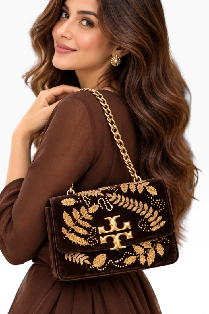 Gilded Fern Velvet Chain Bag