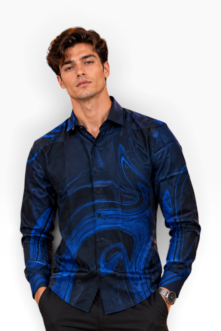 Midnight Sapphire Wave Statement Shirt