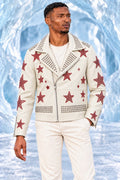 Ivory Rockstar Crimson Star Studded Biker Jacket