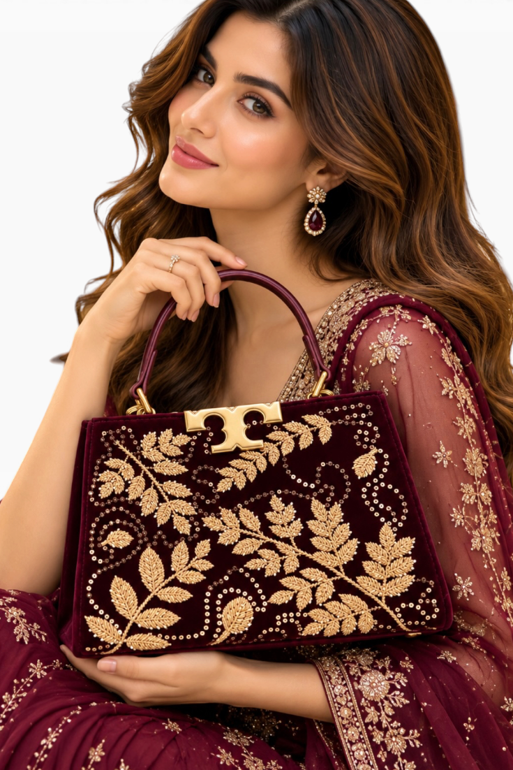 Royal Garnet Botanical Top-Handle Bag