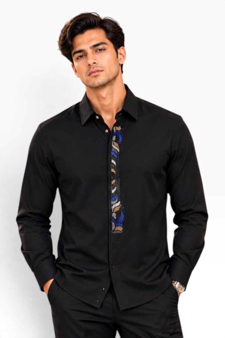 Midnight Sapphire Royale Embellished Shirt