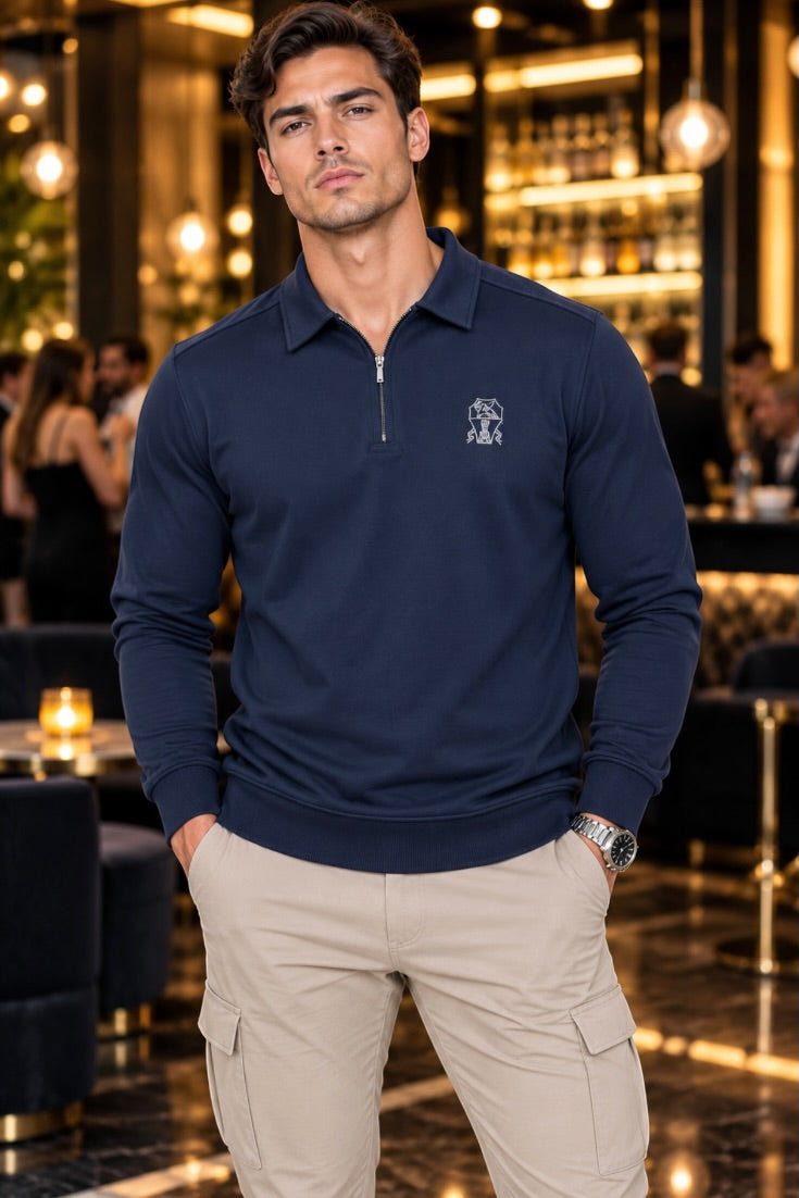 Midnight Navy Crest Quarter-Zip Jacket