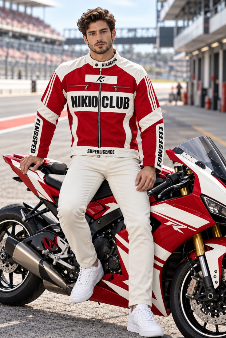 Crimson Velocity Club Racing Biker Jacket