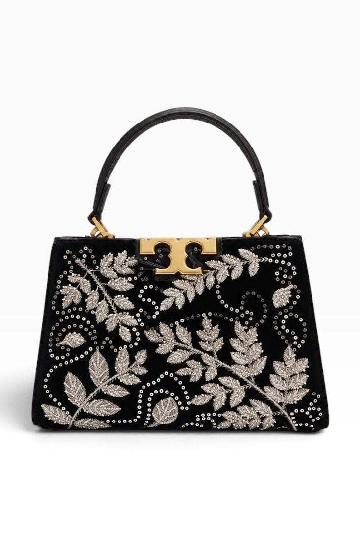 Midnight Silver Botanical Top-Handle Bag