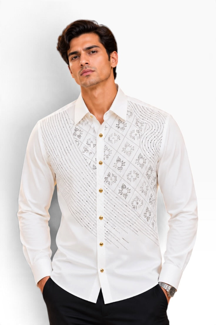 Ivory Radiance Geometric Embellished Shirt