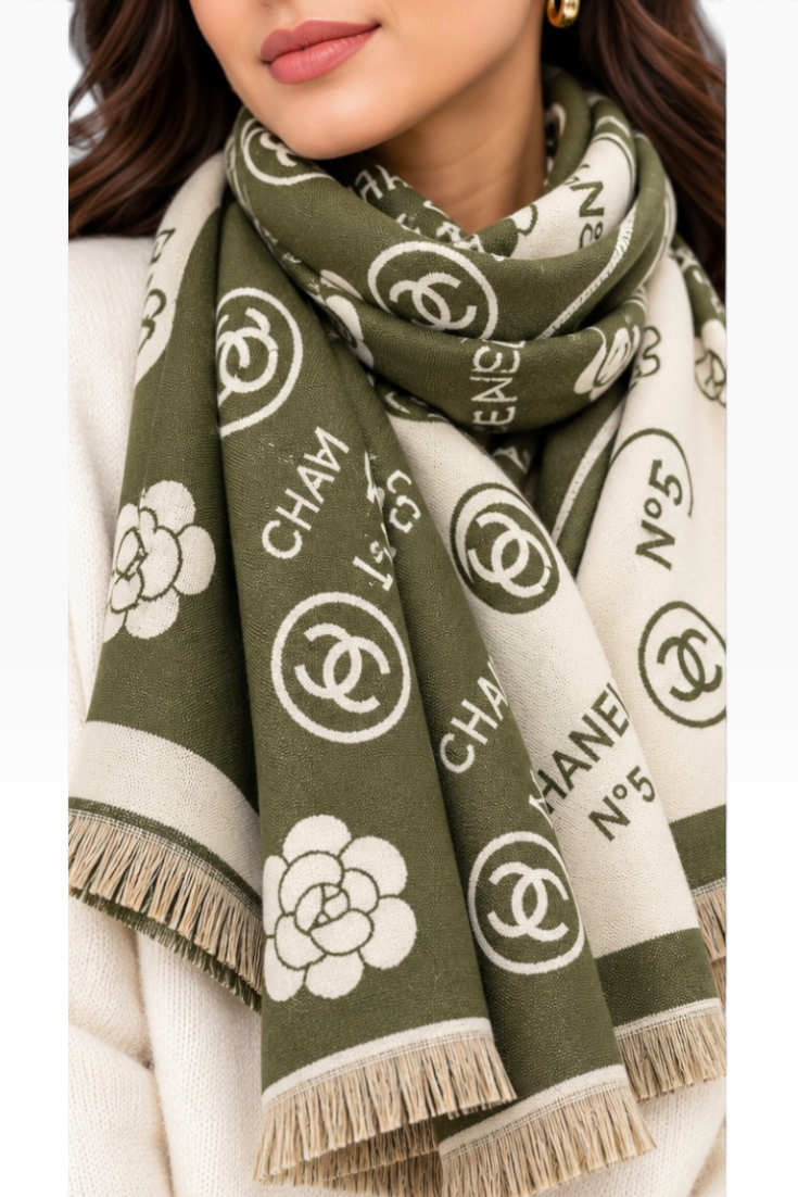 Olive Camellia Reversible Shawl