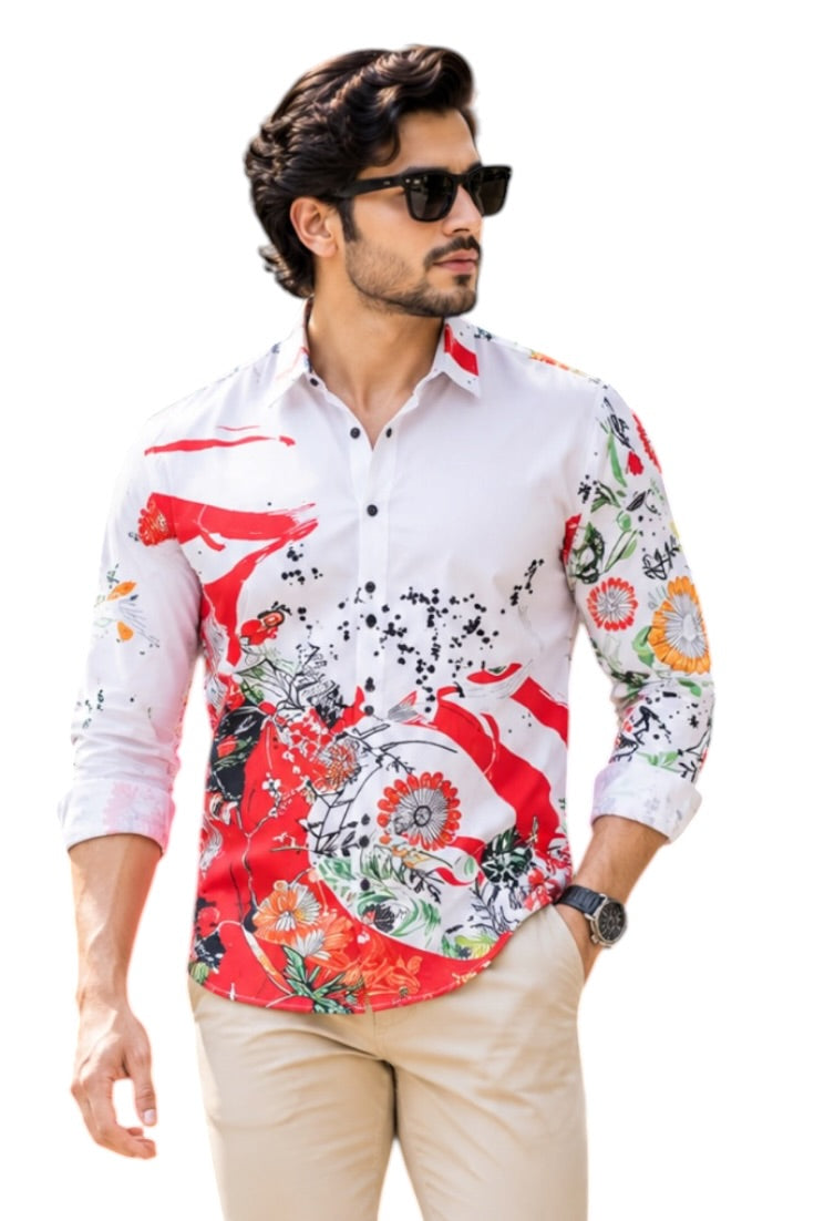 Crimson Brushstroke Statement Shirt
