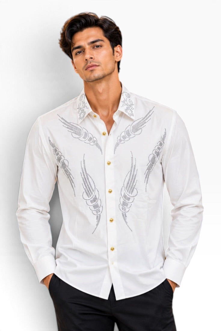 Ivory Silver Phoenix Embellished Shirt