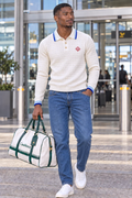 Ivory Grid Royale Polo Sweater