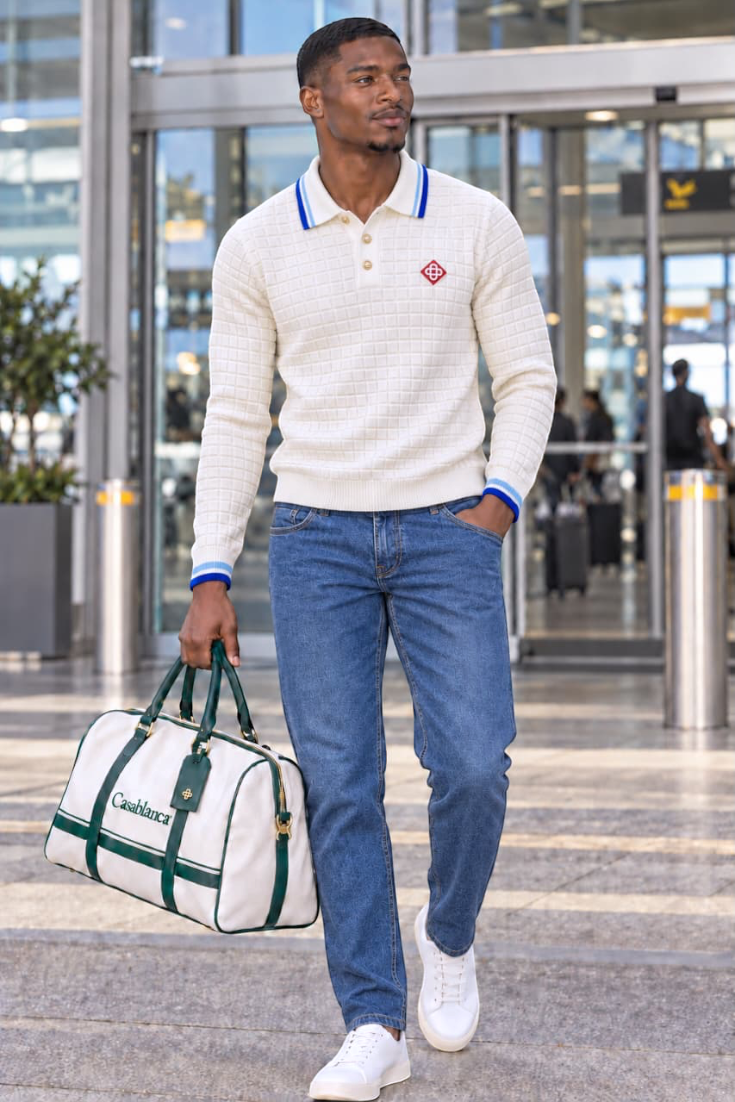 Ivory Grid Royale Polo Sweater