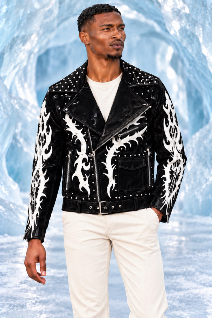 Midnight Rebel Tribal Studded Biker Jacket