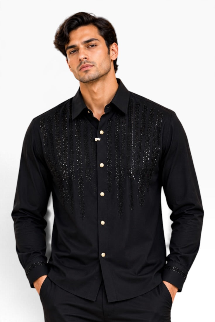 Midnight Cascade Embellished Shirt