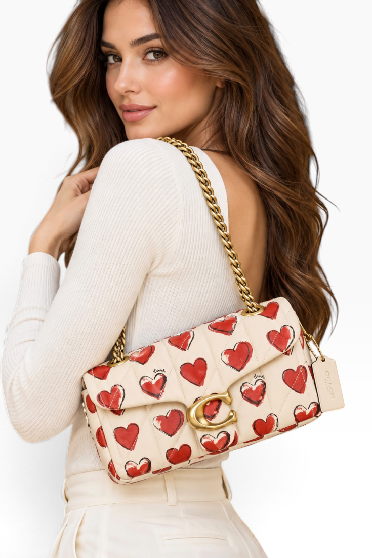 Scarlet Hearts Quilted Shoulder Bag
