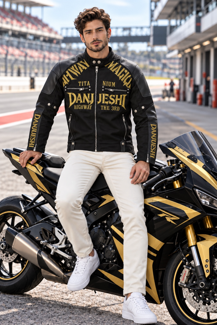 Black Gold Velocity Racing Biker Jacket