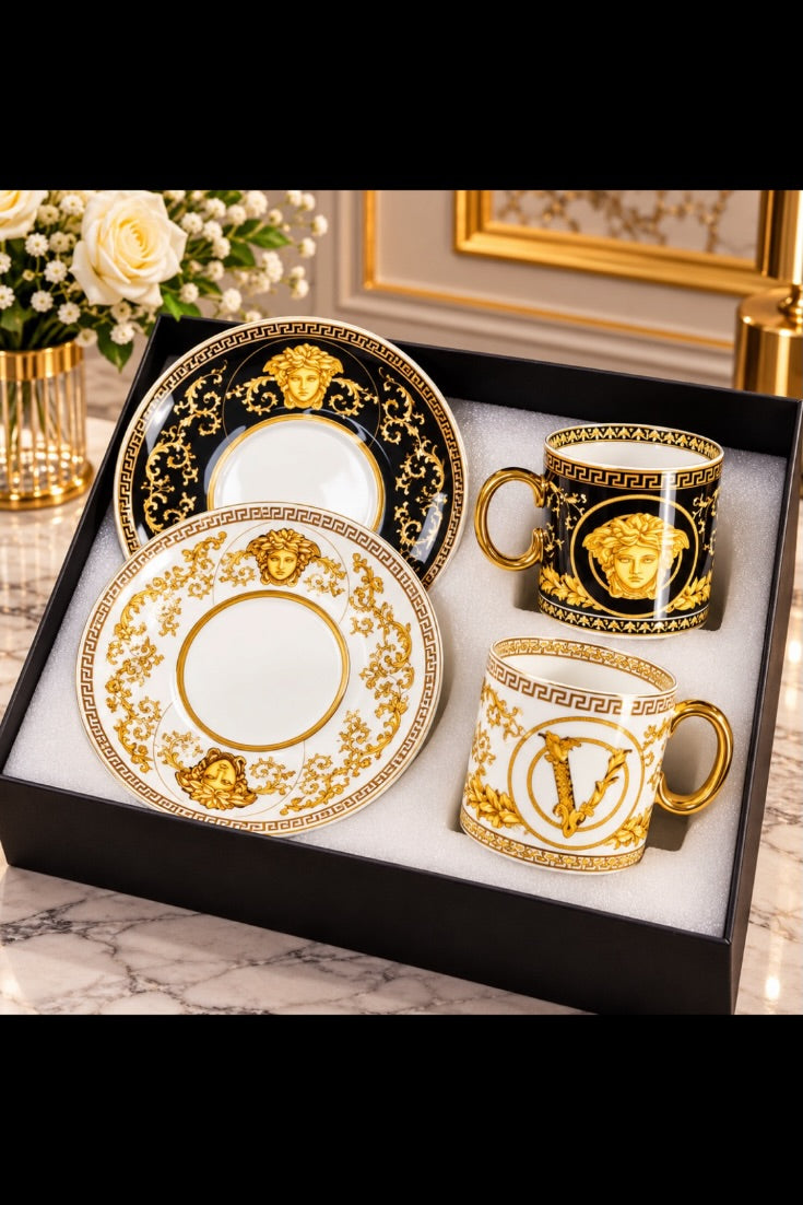 Imperial Medusa Noir & Ivory Gold Luxury Tea Set