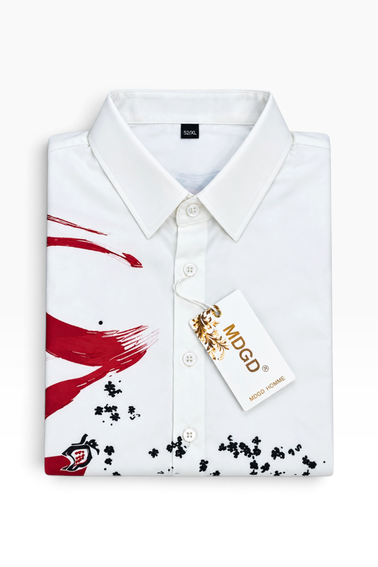 Crimson Brushstroke Statement Shirt