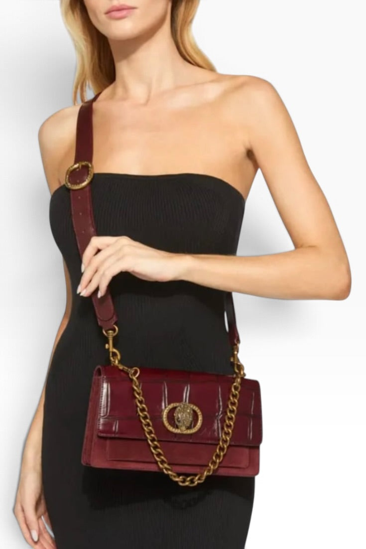 Burgundy Royale Croc-Embossed Shoulder Bag
