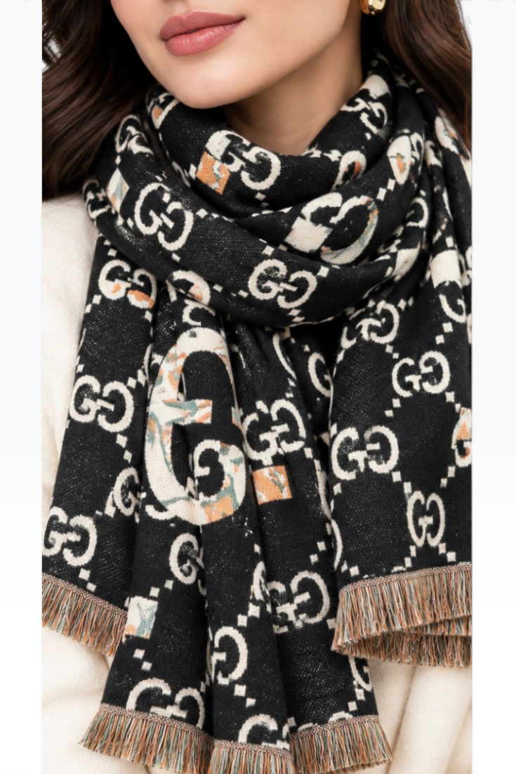 Midnight Reversible Monogram Shawl