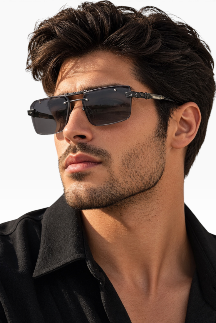 Noir Cross Rimless Navigator Shades