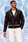 Crimson Rockstar Studded Biker Jacket