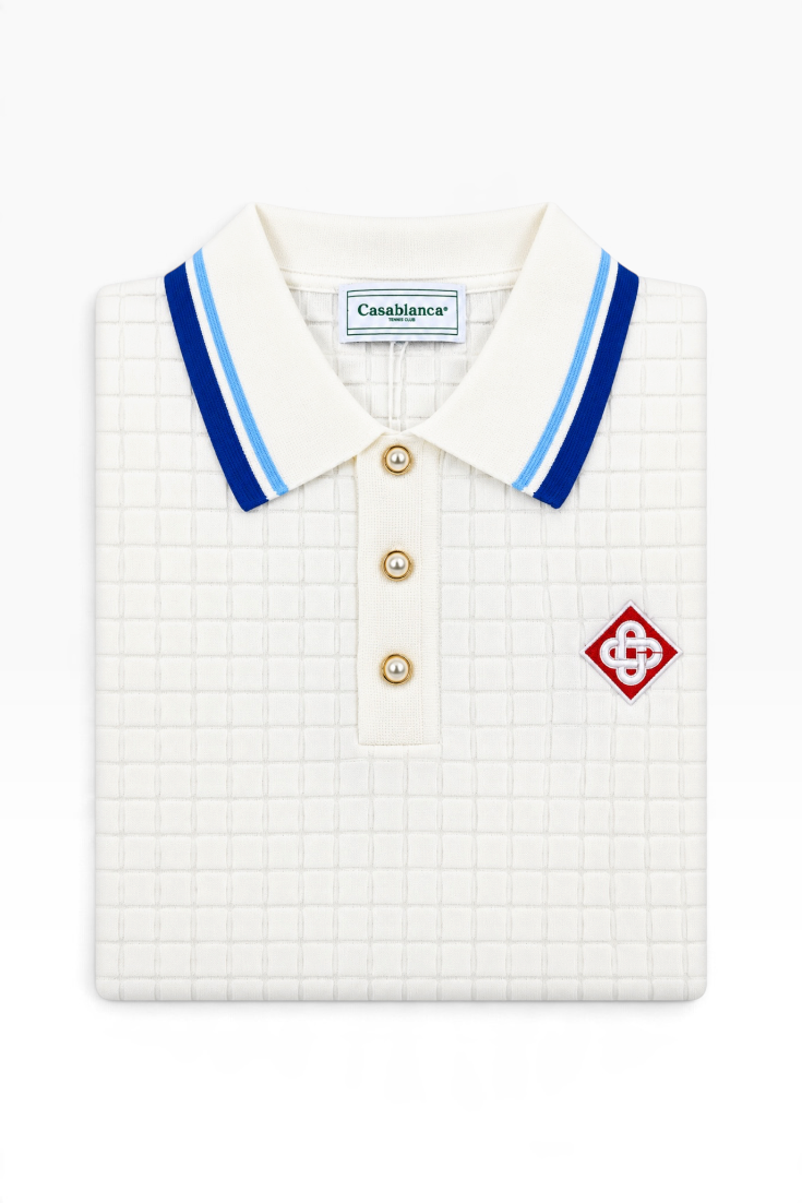 Ivory Grid Royale Polo Sweater