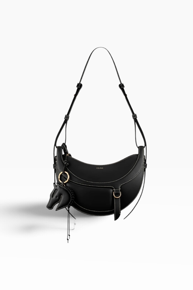 Noir Equestrian Crescent Shoulder Bag