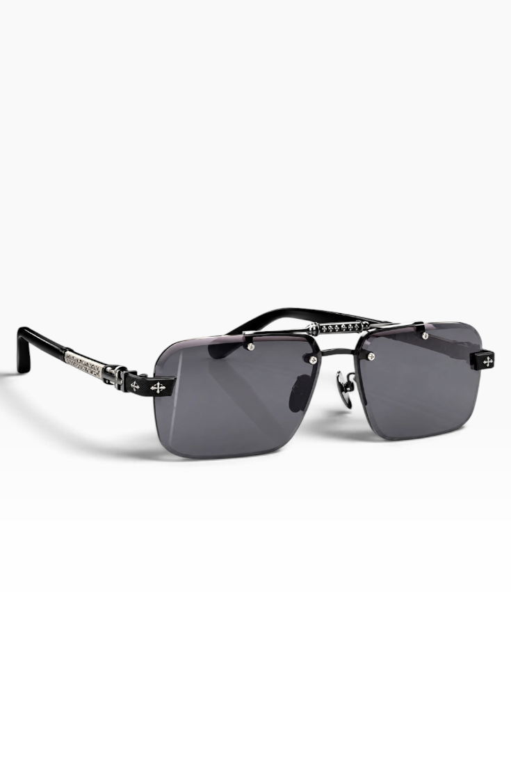 Noir Cross Rimless Navigator Shades
