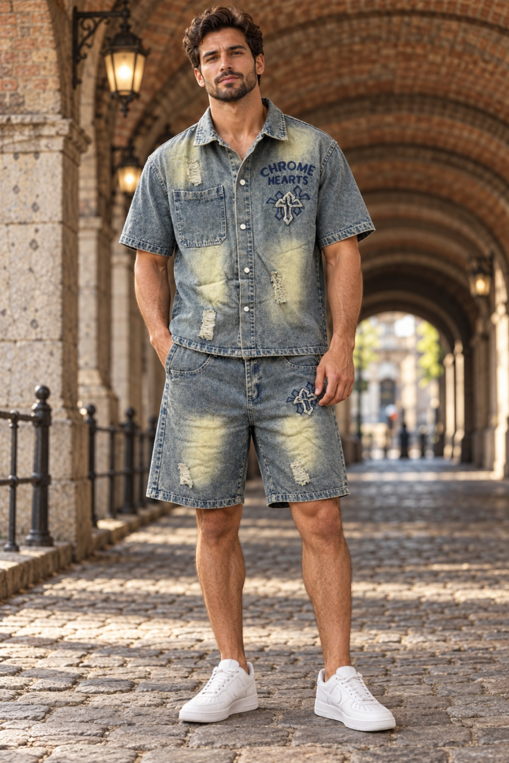 Golden Ash Quartz Distressed Denim Co-ord Set