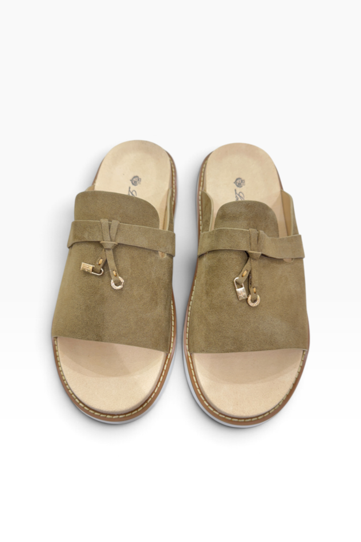 Brunello Cucinelli Olive Suede Heritage Slides