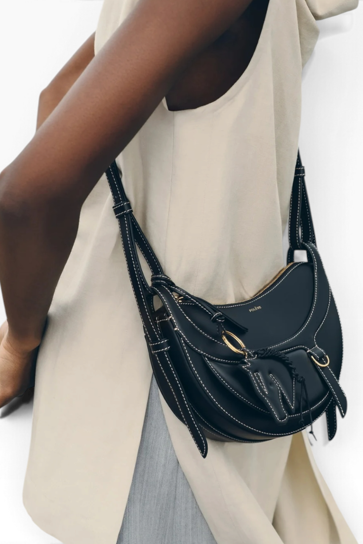 Noir Equestrian Crescent Shoulder Bag