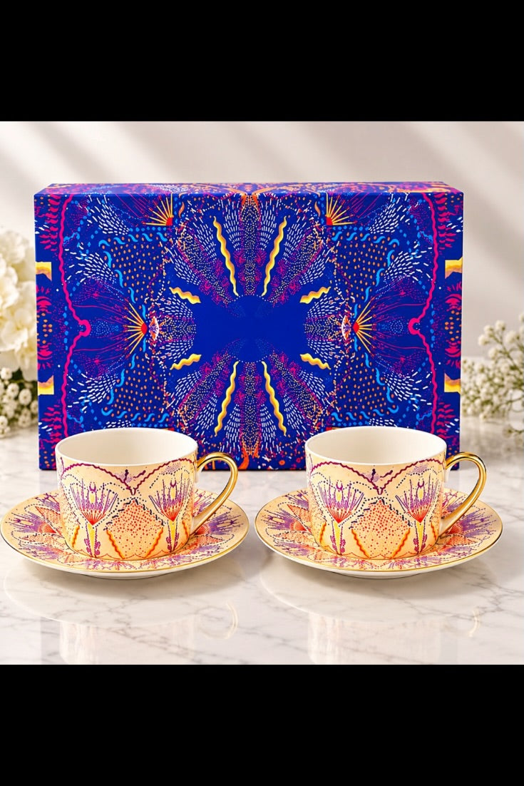Golden Aurora Bloom Luxury Tea Cup & Saucer Set