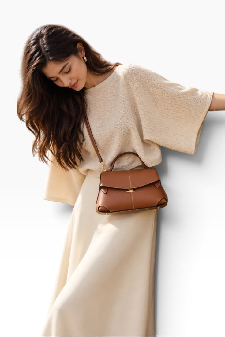 Cognac Heritage Sculpted Top Handle Bag