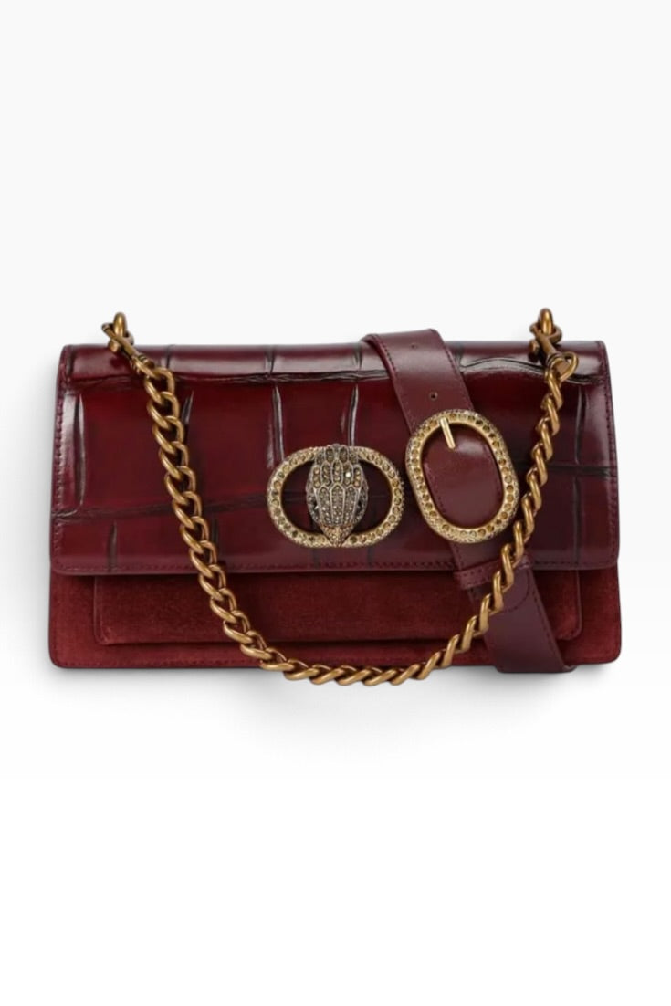 Burgundy Royale Croc-Embossed Shoulder Bag