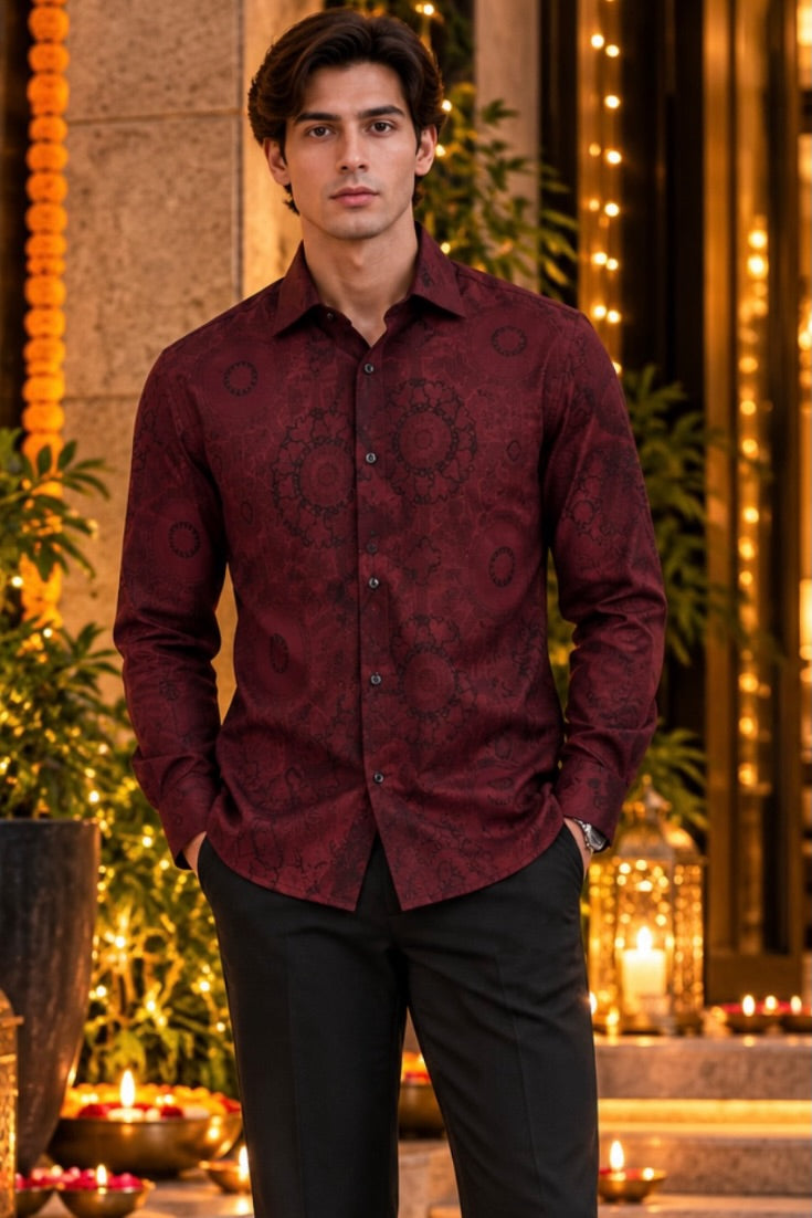 The Royal Merlot Heritage Paisley Linen Shirt