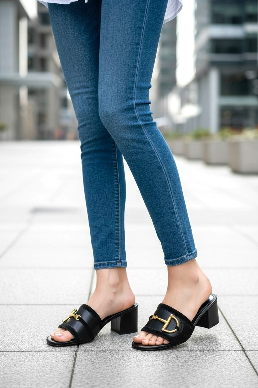 Black Horesbit Heel Slides