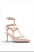 Nude Studded Cage Heels