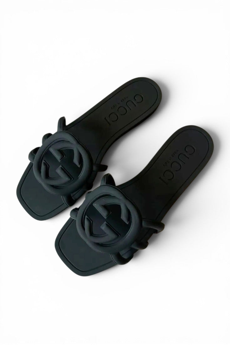 Luxe Black Rubber Slides