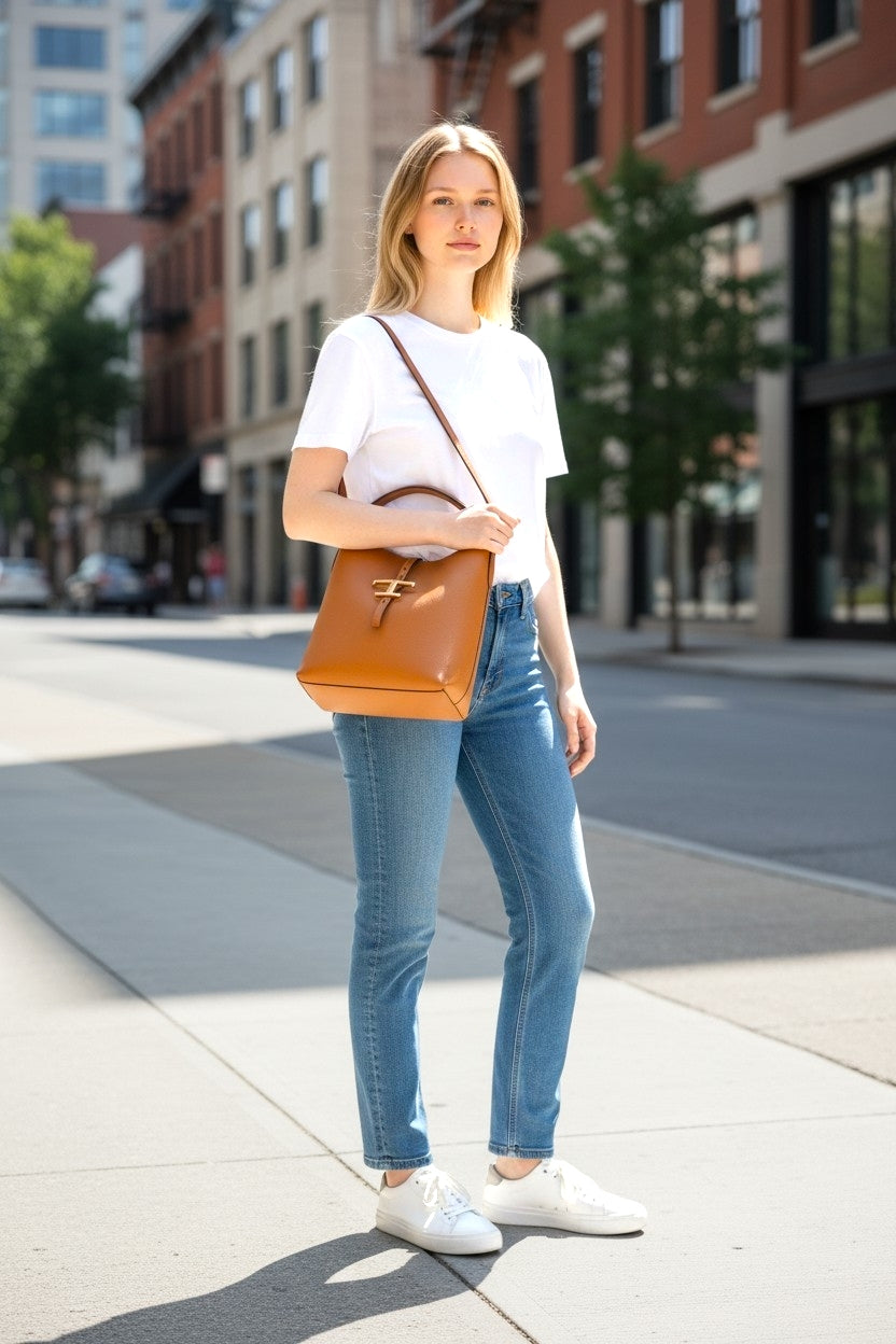 Cognac T-Buckle Bag
