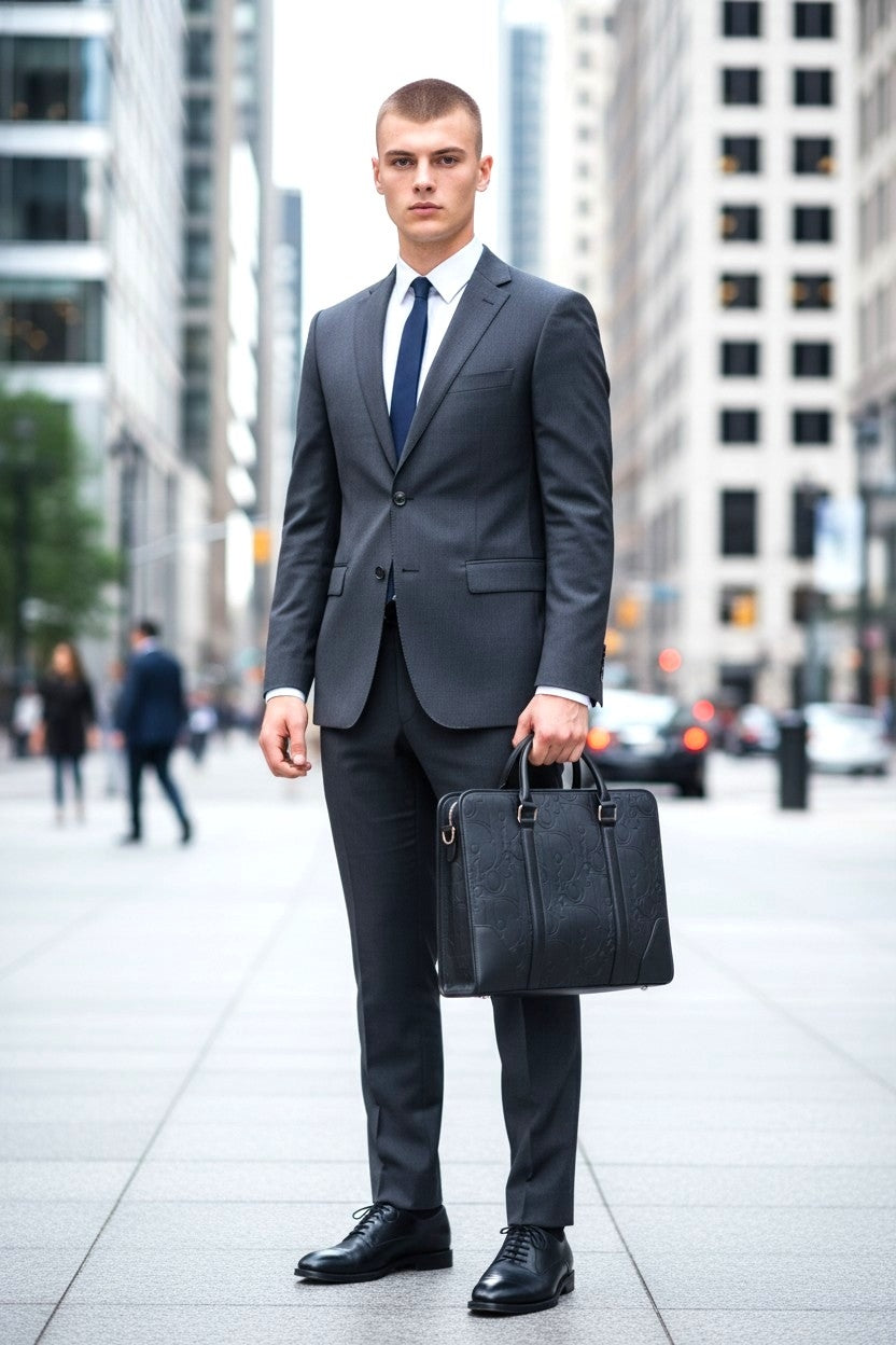 Sleek Embossed Leather Laptop Bag