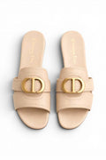 Beige Leather Logo Slides