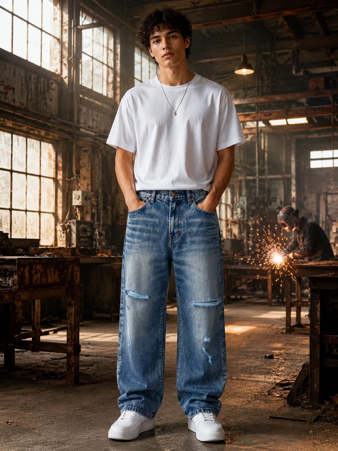 Men's Baggy Torn Denims