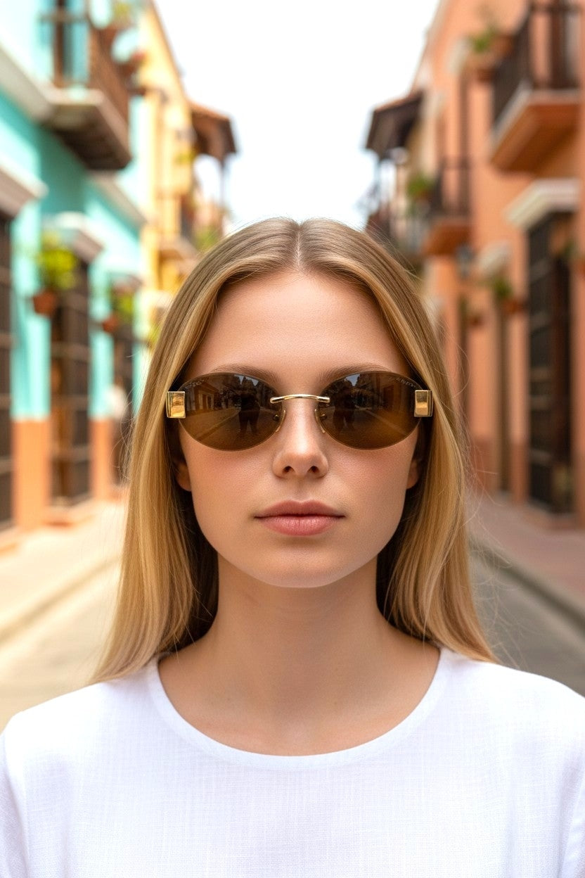 Rimless Geometric Sunglasses