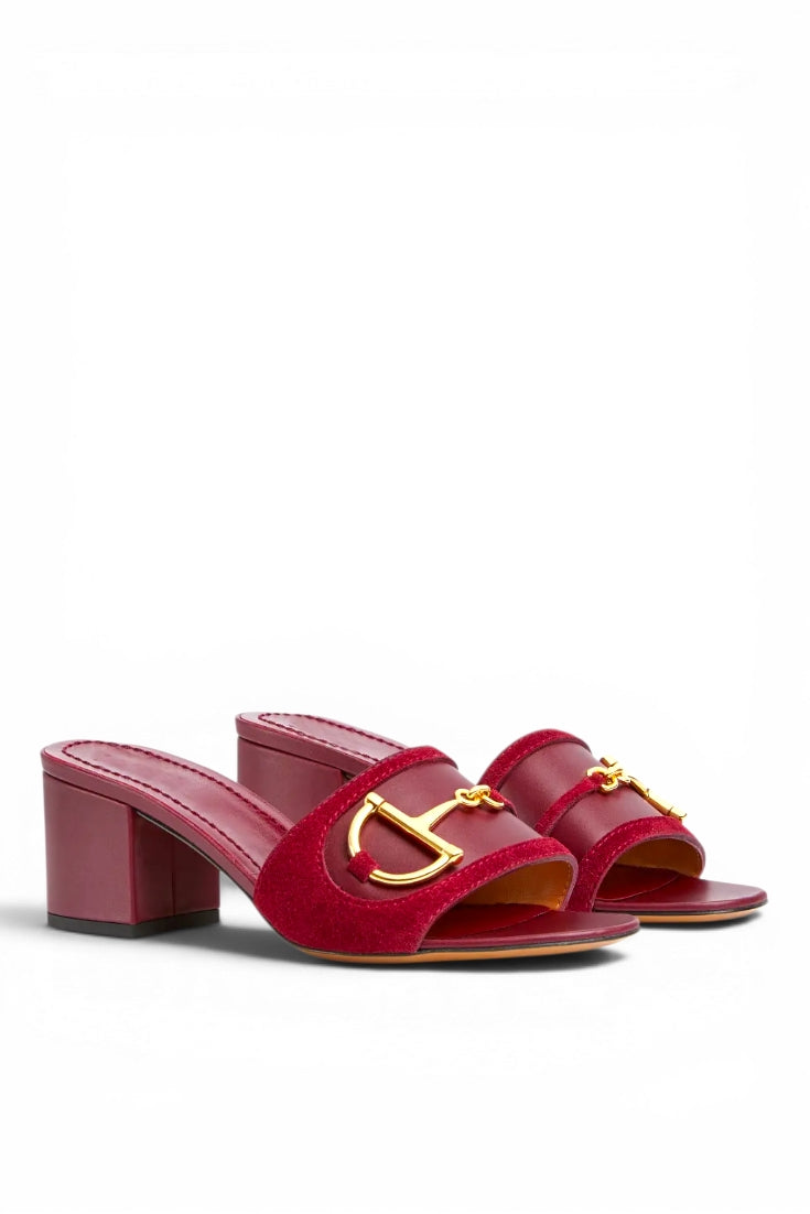 Burgundy Horsebit Mule Heels