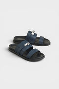 Multi Strap Leather Sandals Blue-Textured