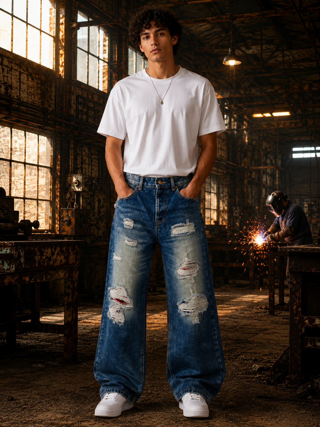 Men's Baggy Torn Denims