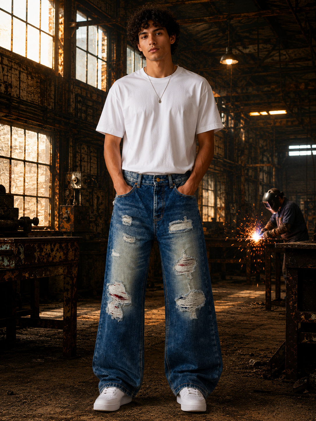 Men's Baggy Torn Denims