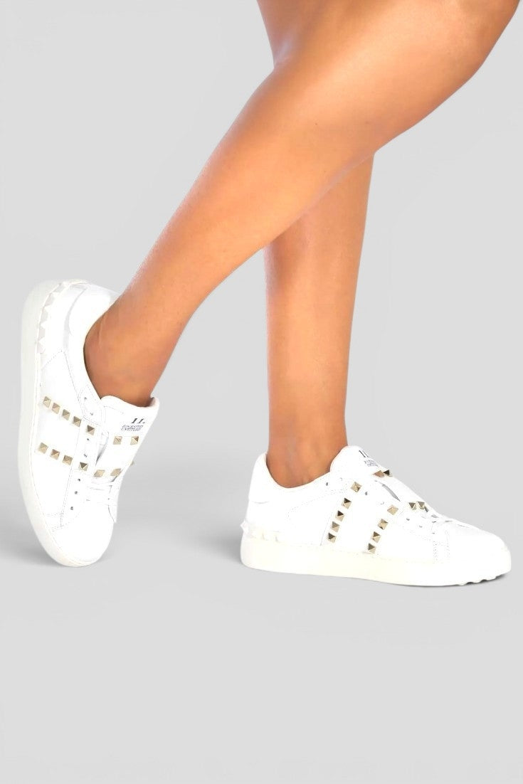 White Studded Low-Top Sneakers