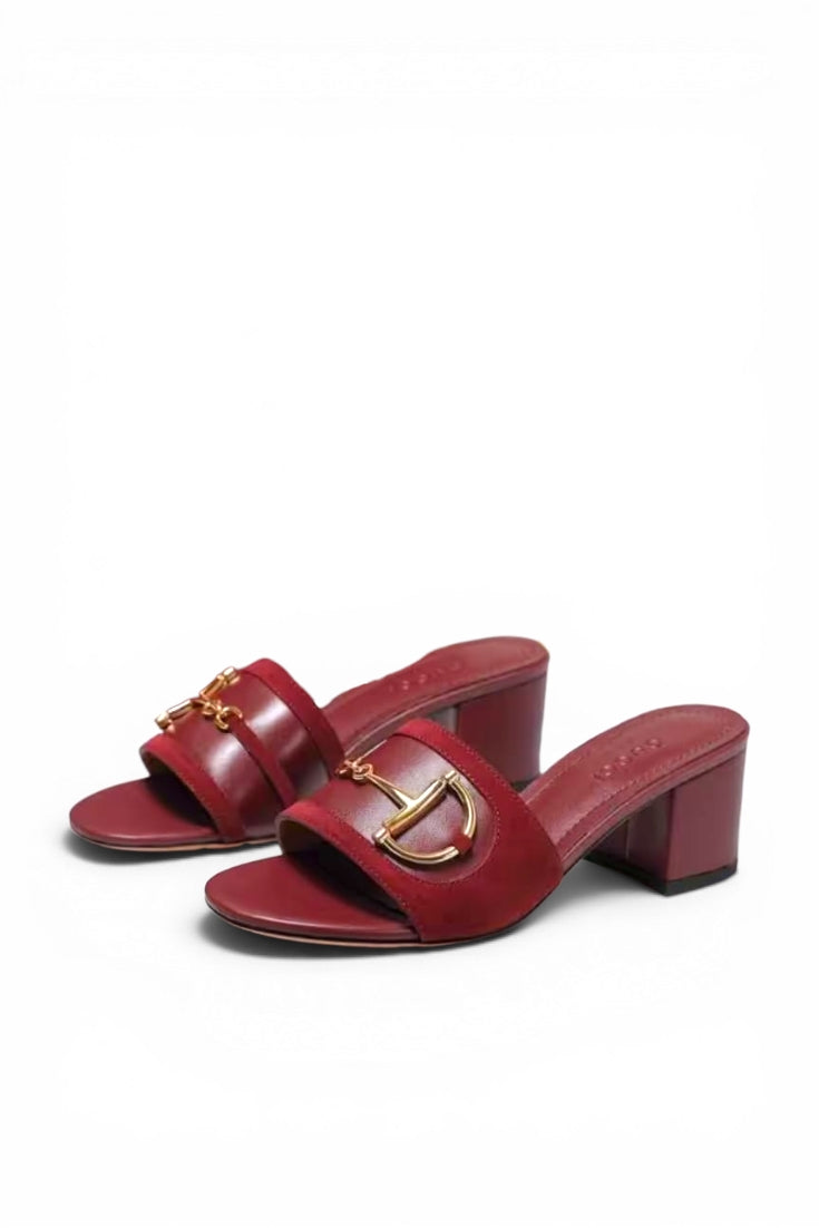 Burgundy Horsebit Mule Heels