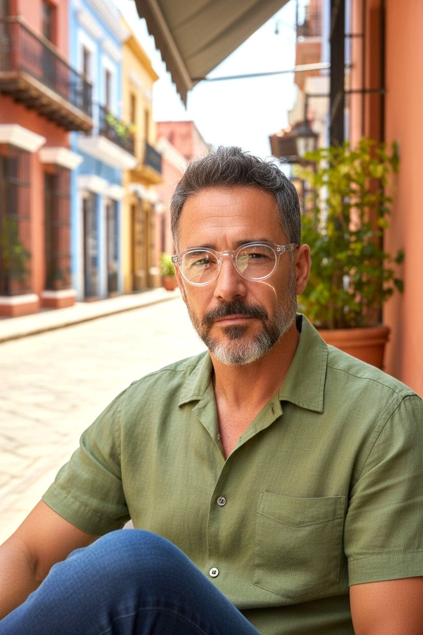 Men's Transparent Round-Frame Eyeglasses