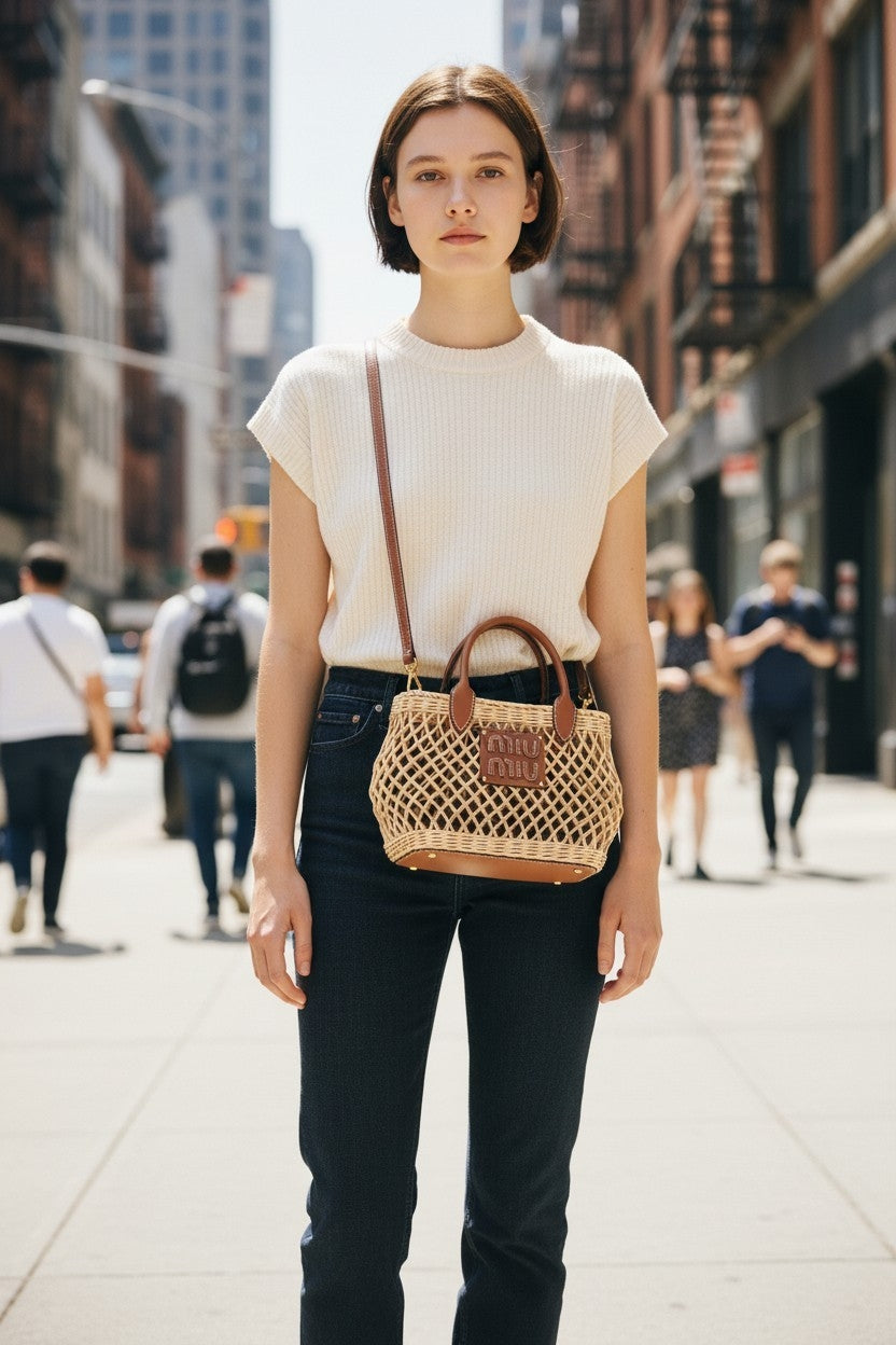 Women’s Wicker Top Handle Bag